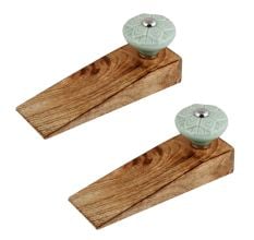 2 Pieces Sage Green Wheel Flower Ceramic Wooden Door Stopper